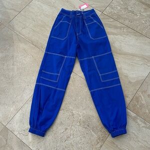Royal blue cargo pants size small, new with tags